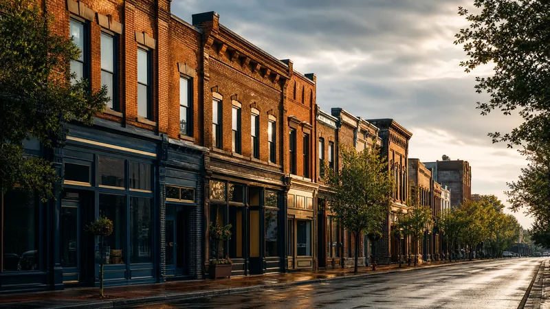 Brick storefronts on a northern Ohio main street, Akron Business License