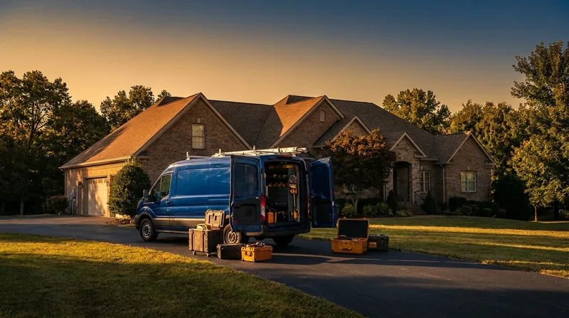 Service van and equipment outside a suburban home, How to Start a Cleaning Business in Ohio